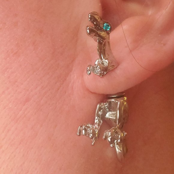NWT Golden T-rex Dinosaur Post Pierced Earrings Head Arms Front  Tail Legs Back - Picture 3 of 7